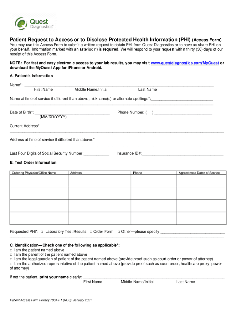  Patient Request to Access or to Disclose Laboratory Test Results 2021-2024