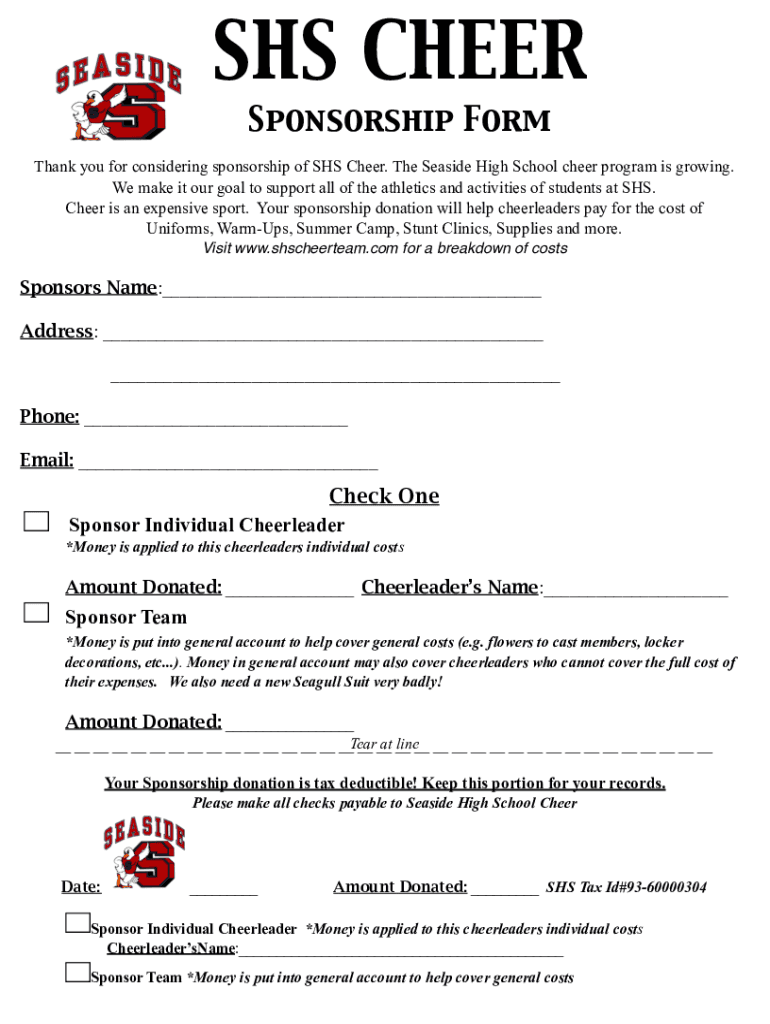 Cheer Sponsorship Form