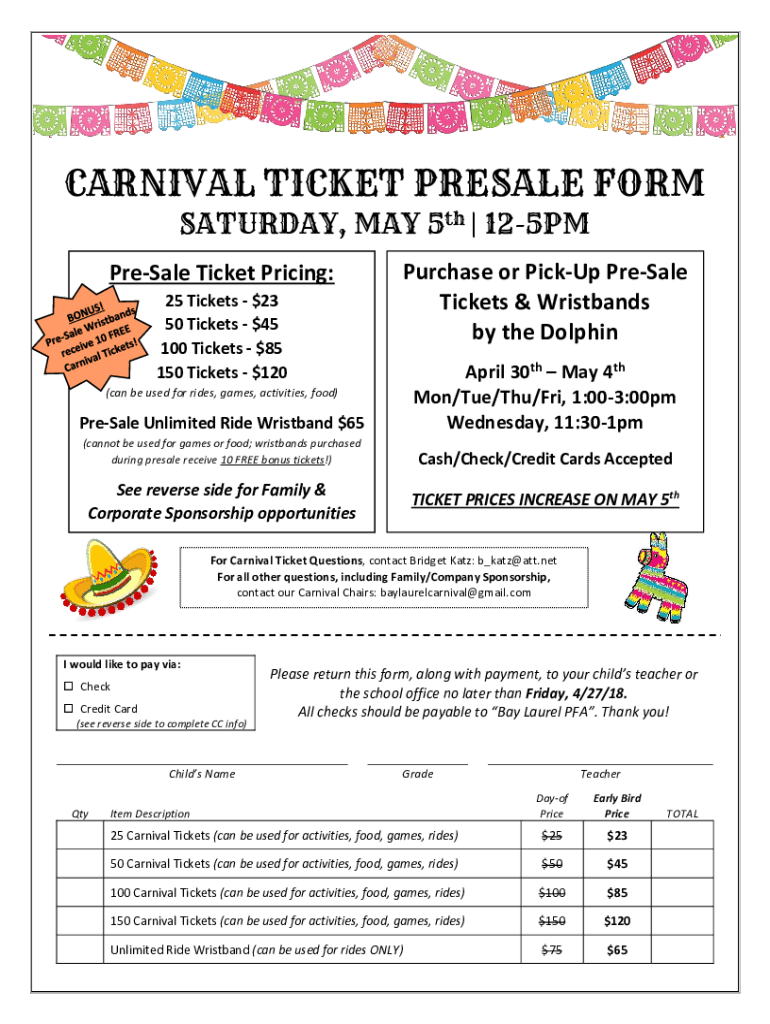 CARNIVAL TICKET PRESALE FORM