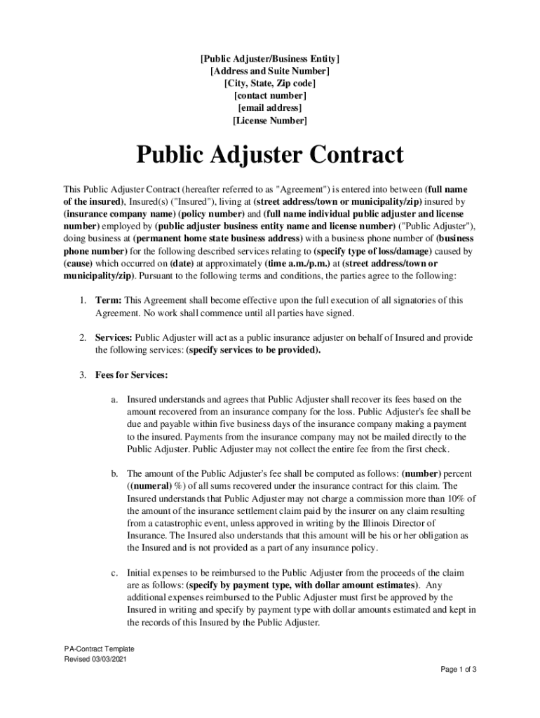 Public Adjuster Contract Template  Form