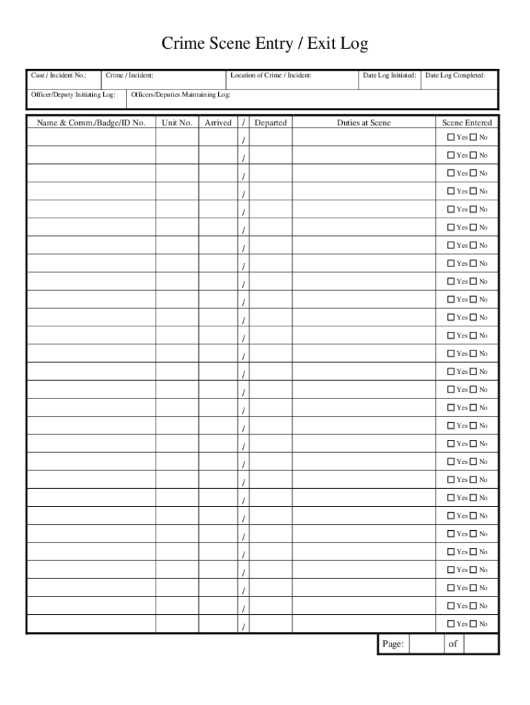  Crime Scene Entry Exit Log Case Incident No C 2018-2024