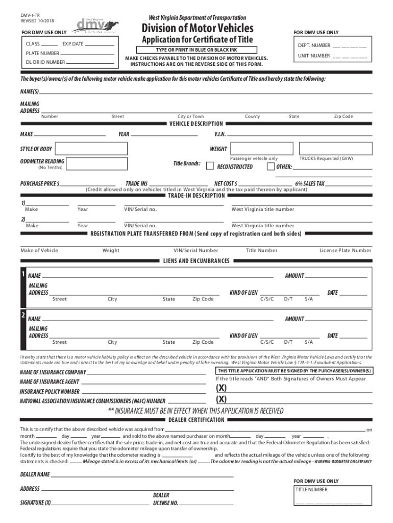  REV 1010 Division of Motor Vehicles WV Department of 2018