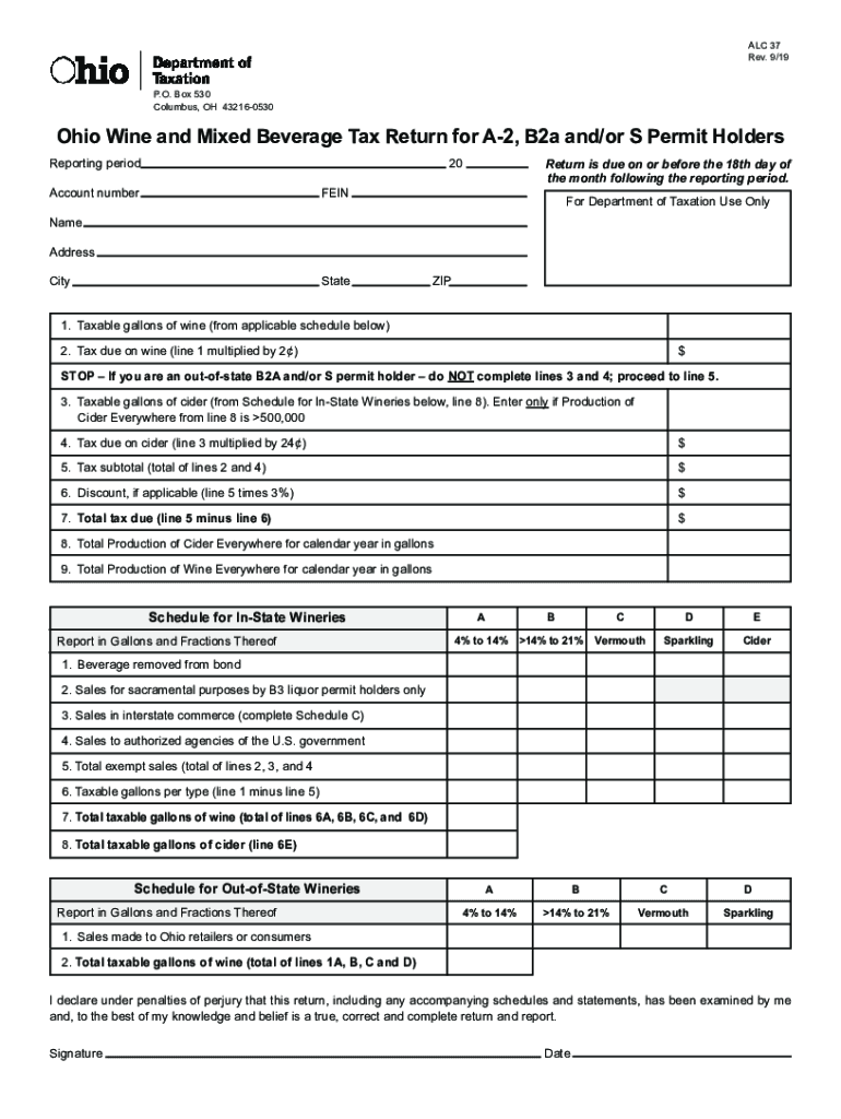Form ALC37 'Ohio Wine and Mixed Beverage Tax Return for a