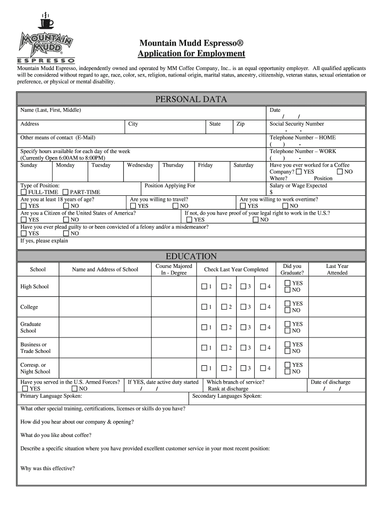 Mountain Mudd Application  Form