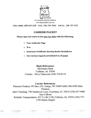 Garrison Logistics Carrier Setup  Form