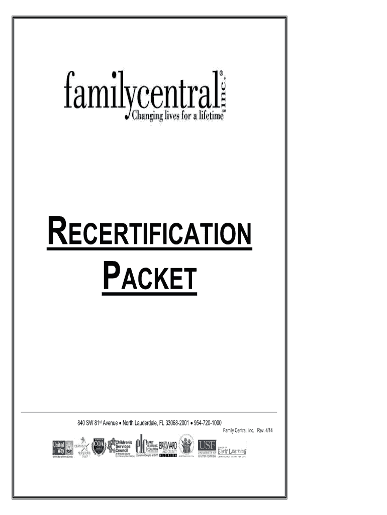  Family Central Recertification Packet Form 2014-2024
