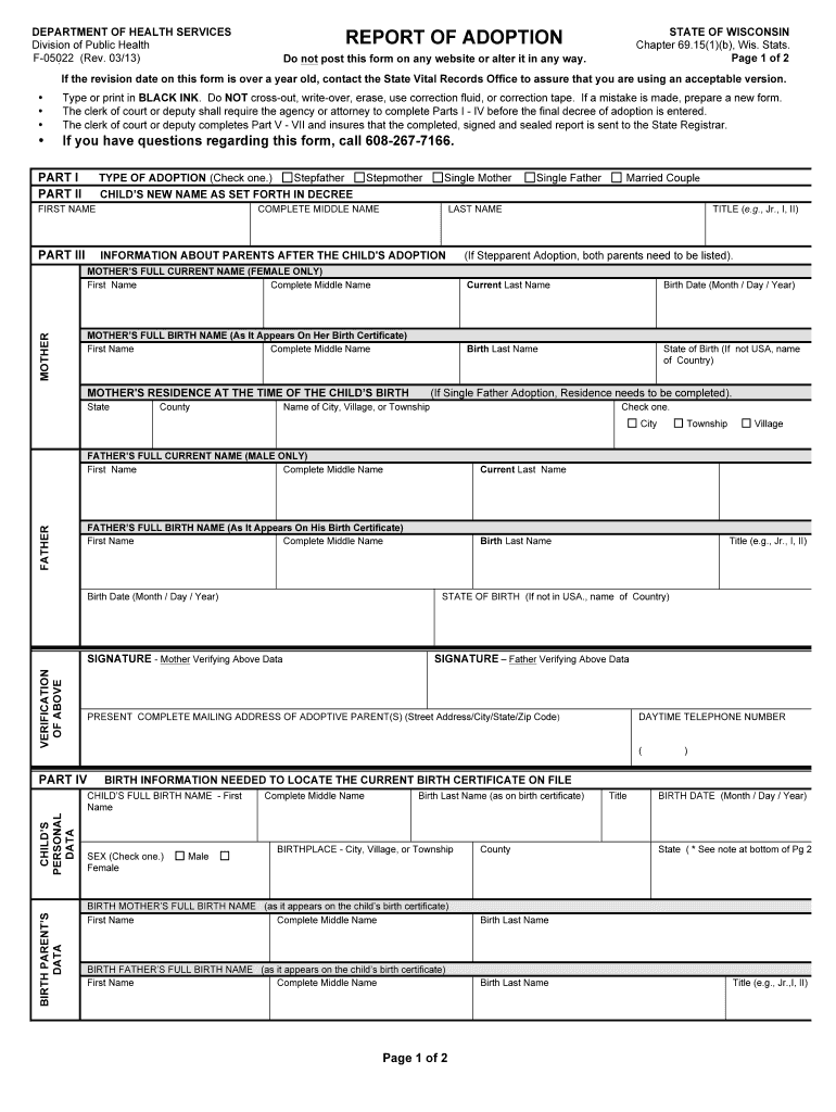  REPORT of ADOPTION Milwaukee County County Milwaukee 2013