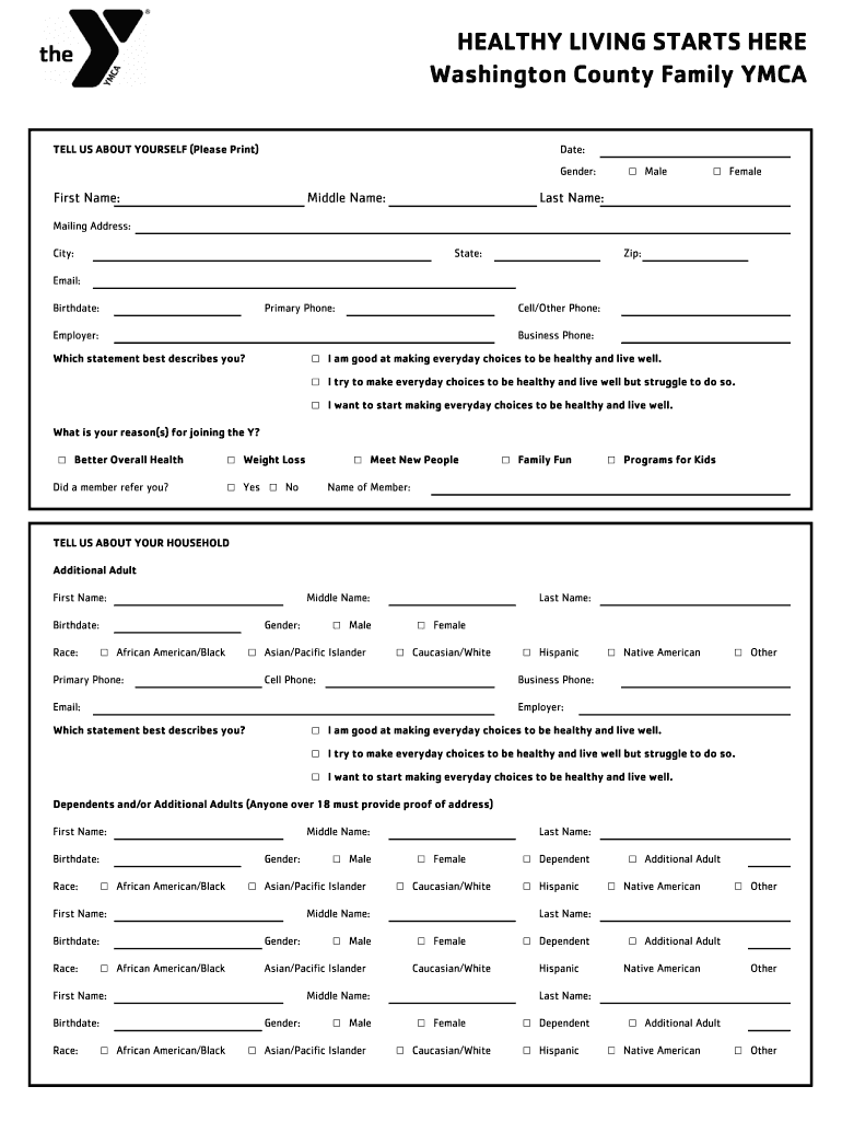 Washington County Family YMCA Membership Application Form Wcfymca
