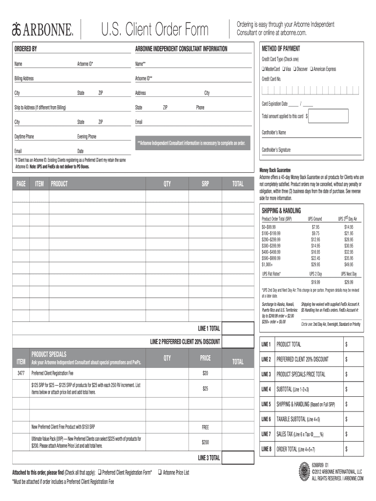 Arbonne Order Form