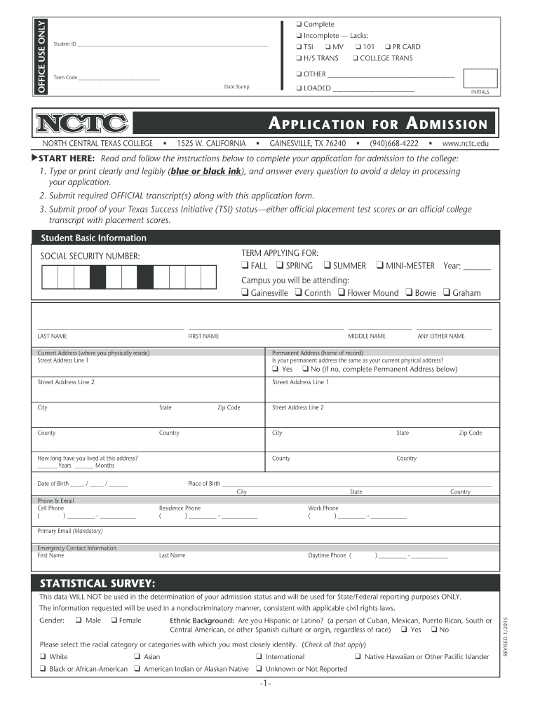  Application PDF  North Central Texas College  Nctc 2015-2023
