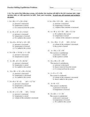 Practice Shifting Equilibrium Problems Answers  Form