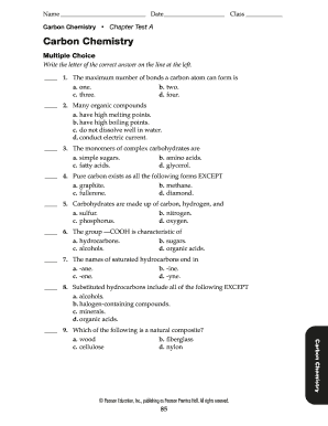 Chemistry Chapter 21 Hydrocarbons Test a PDF  Form