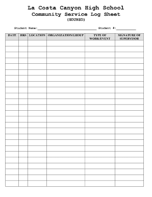 Community Service Log Sheet for High School  Form
