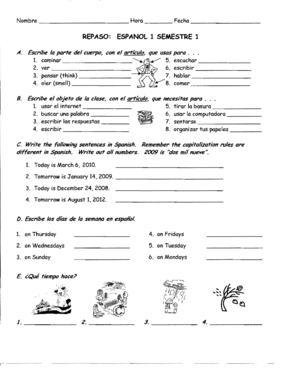 REPASO ESPANOL 1 SEMESTRE 1  Form