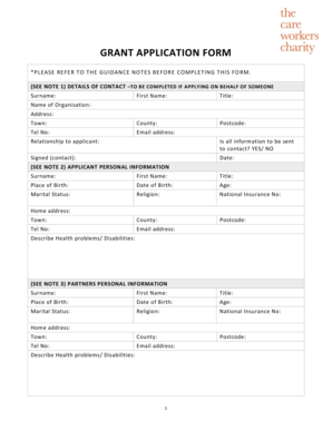 United Kingdom Grant Application  Form