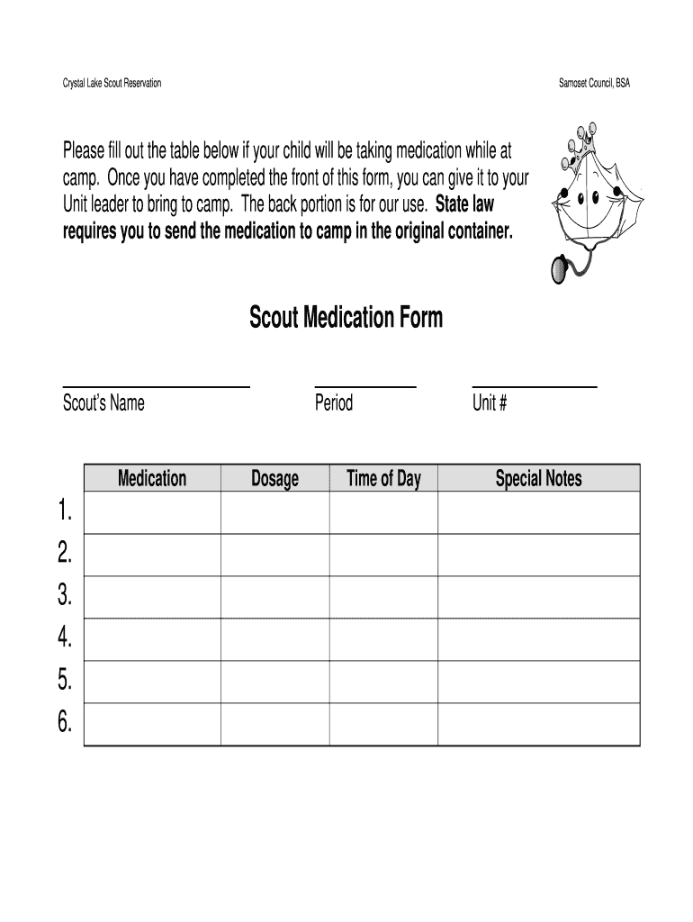 Medication Form Tesomas Scout Camp