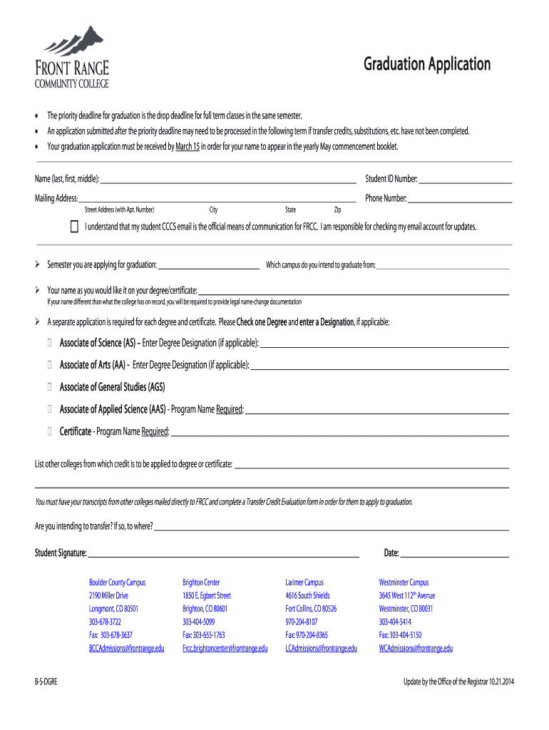  FRCC Graduation Application Front Range Community College 2014-2024