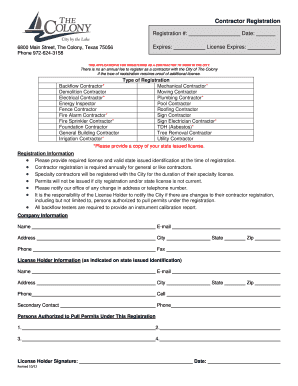 The Colony Contractor Registration  Form