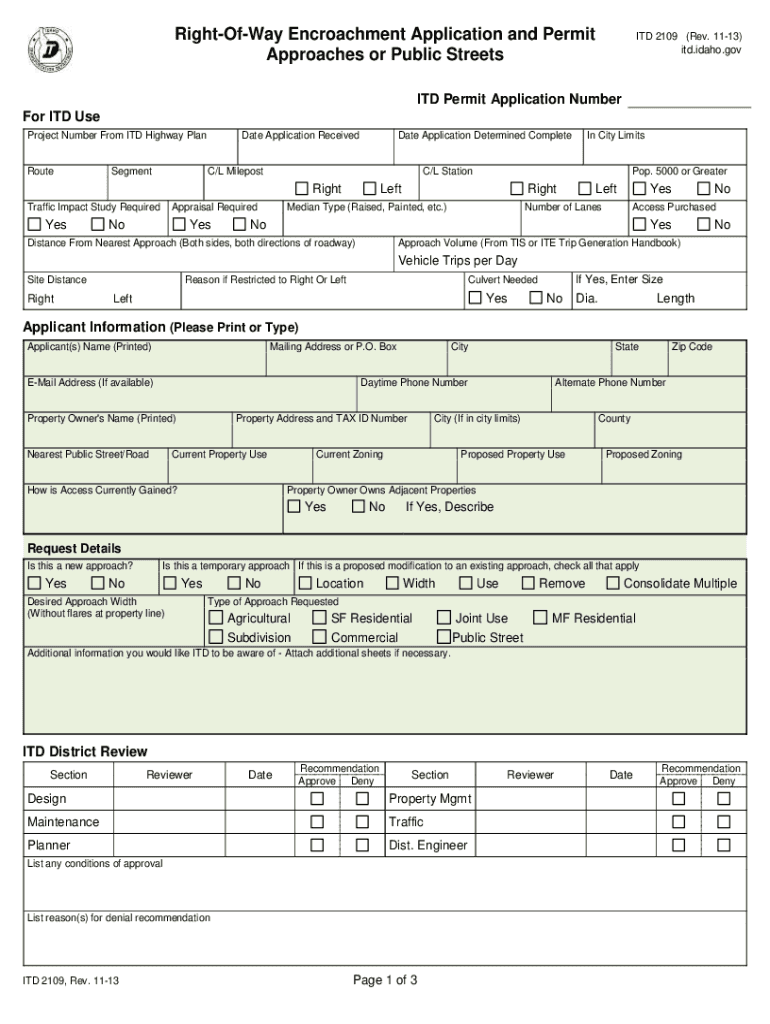  Application for an Approach Permit Idaho Transportation Department Itd Idaho 2013