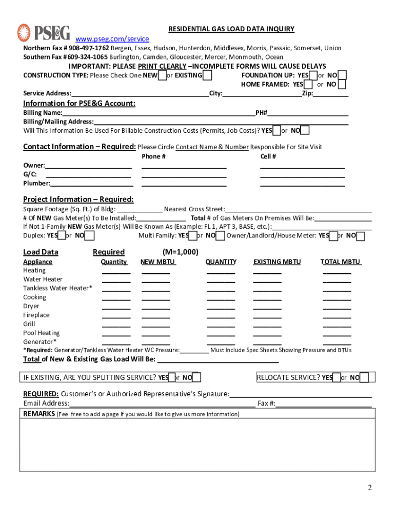 Pse Residential Gas Service Application  Form