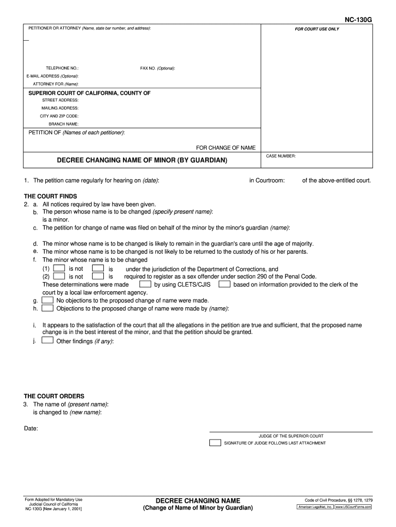  NC 130G DECREE CHANGING NAME Change    Legal Forms 2001