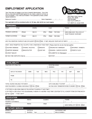 Taco Time Application  Form