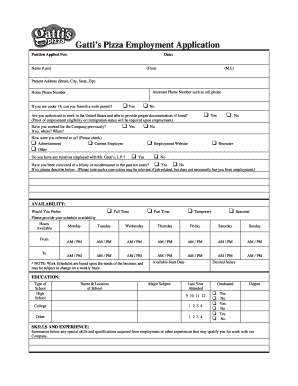 Gattis Pizza Print Out Appication Form