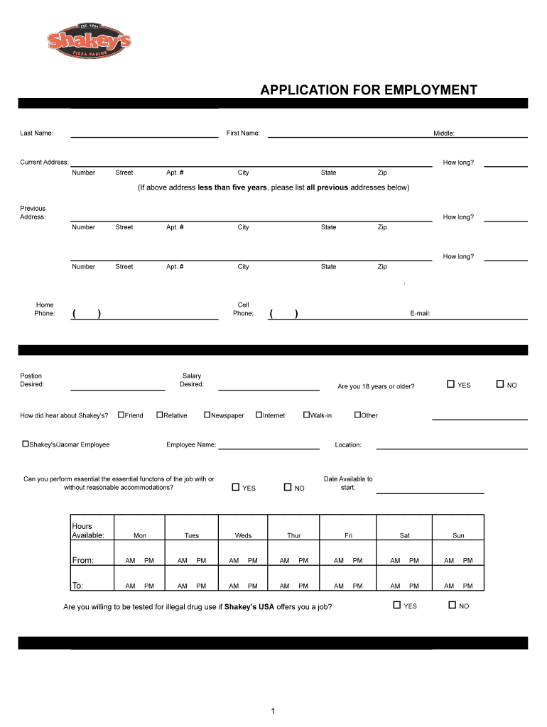 Shakeys Application  Form