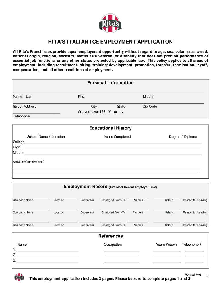  Rita's Application 2008-2024