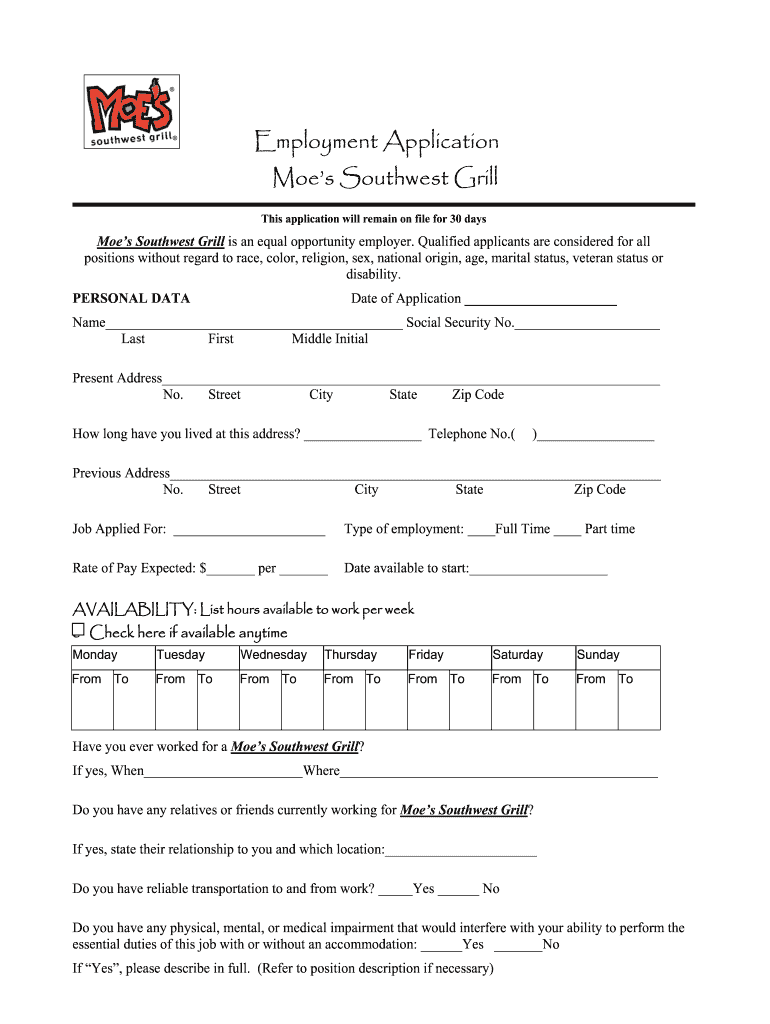 Get and Sign Moe's Southwest Grill Careers  Form