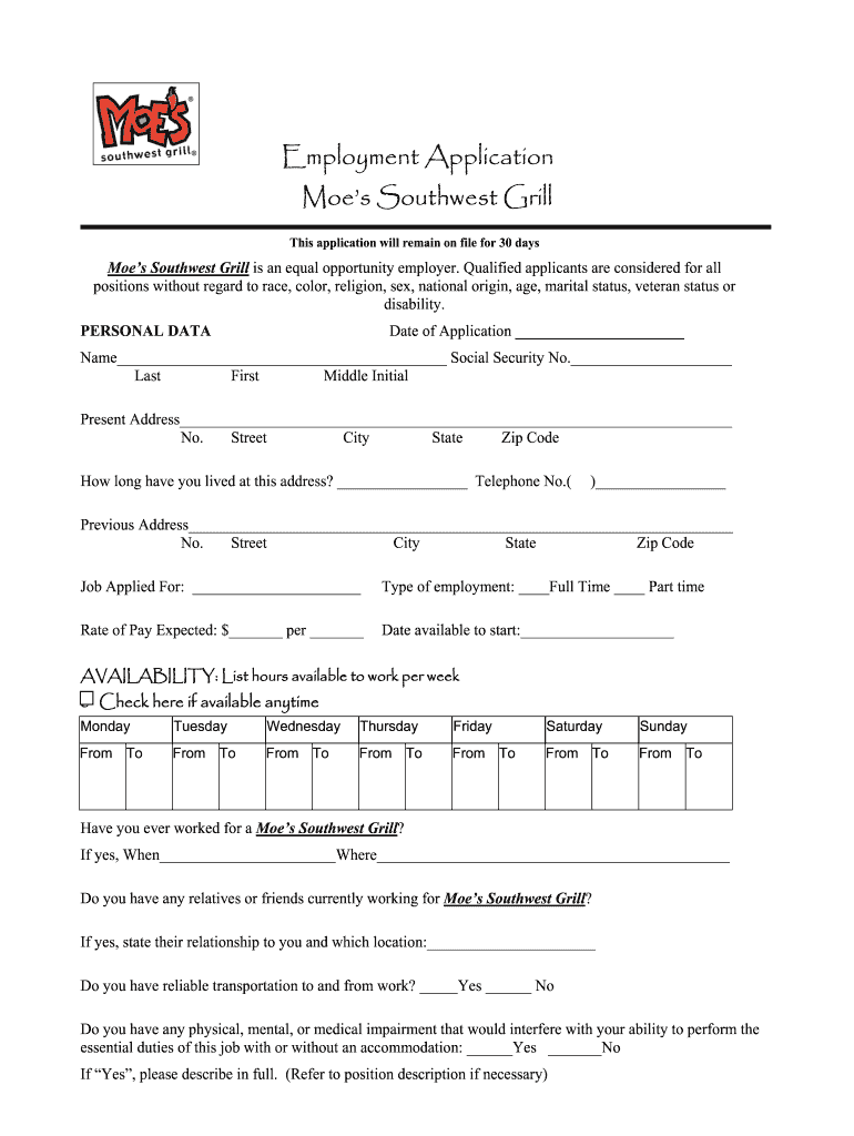 Moe's Southwest Grill Careers  Form