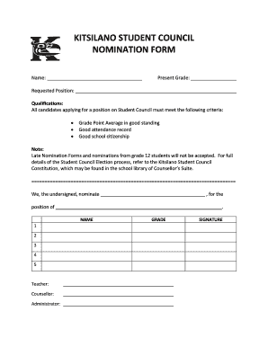 Student Council Nomination Form
