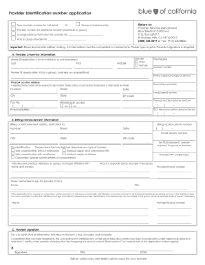 Blue Shield of California Provider Identification Number Application Form