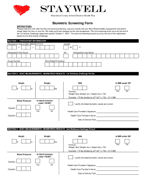 Printable Biometric Screening Form