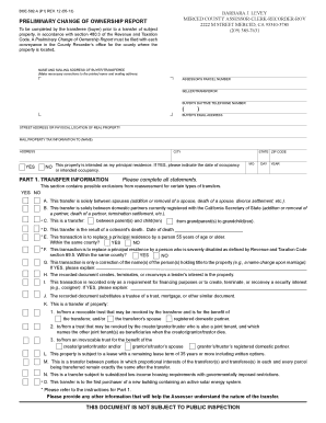 Preliminary Change of Ownership Report Merced County  Form