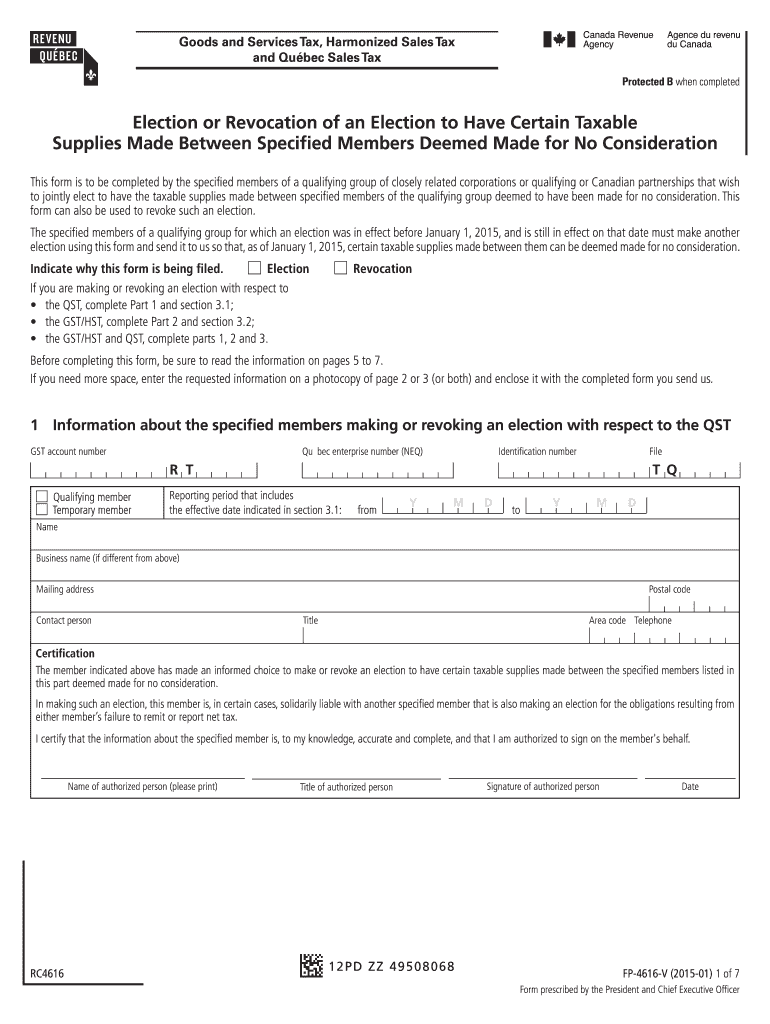  Election or Revocation of an Election to Have Certain Taxable Supplies Made between Specified Members Deemed Made for No Conside 2015-2024