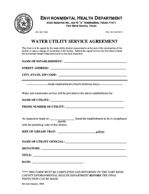 WATER UTILITY SERVICE AGREEMENT Fort Bend County  Form
