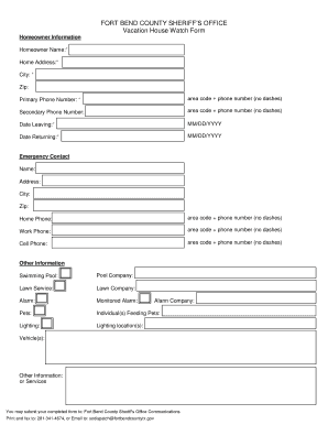 Fort Bend Vacation Watch  Form