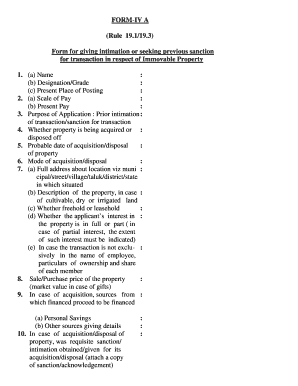 FORM IV a Rule 19 119 3 Form for Giving Intimation or Seeking