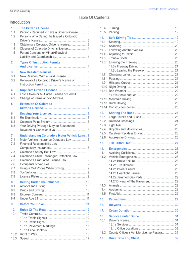 Colorado Driver Handbook DR 2337 080114 Introduction 1  Form