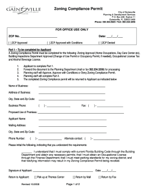 Zoning Compliance Permit the City of Gainesville  Form