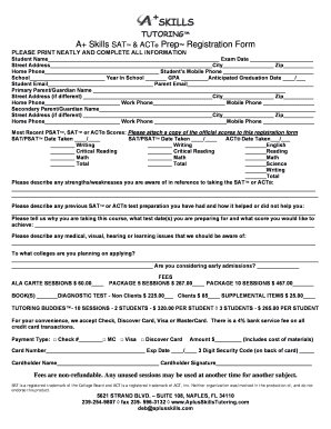 SAT ACT PREP Registration Form a Skills Tutoring