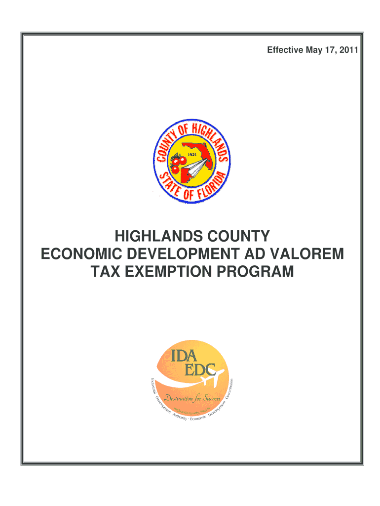Get and Sign Highlands County Economic Development Ad Valorem Tax Exemption 2011-2022 Form