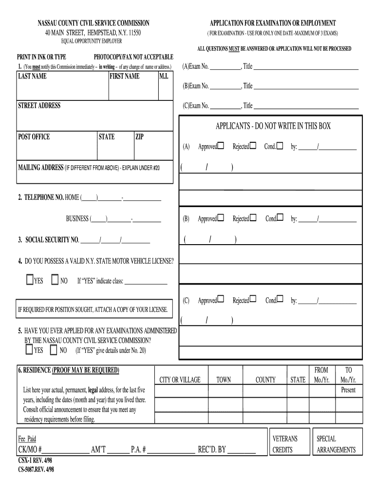 Nassau County Civil Service  Form