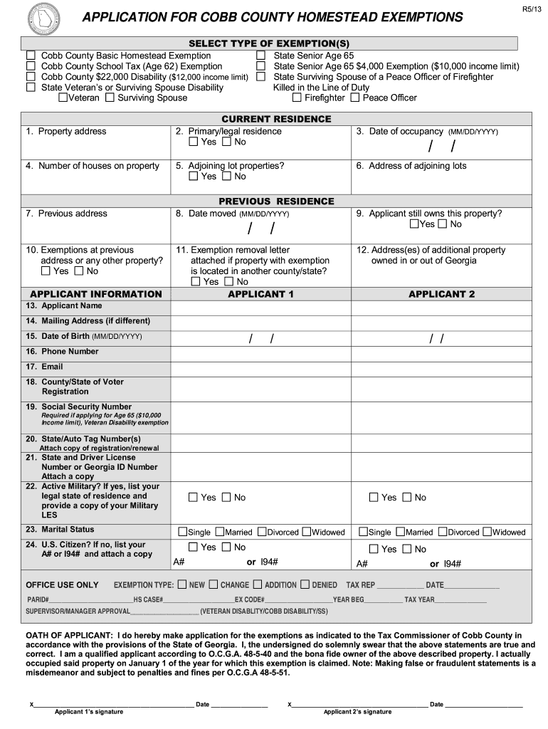 Sample Cobb County Georgia Home Expemtion Form