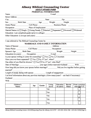 Adult Client Intake Form Albany Biblical Counseling