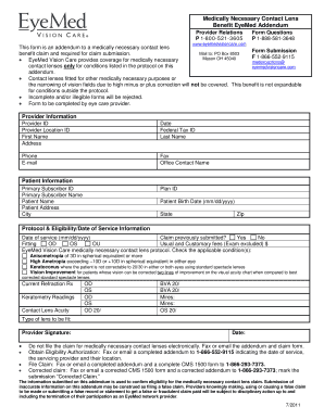 Medically Necessary Contact Lens Benefit EyeMed Addendum Form Benefits Mt