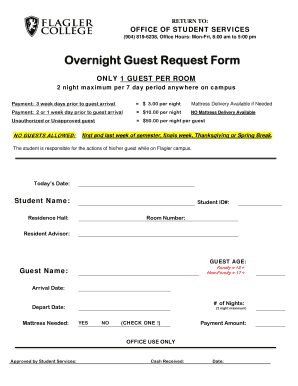 Overnight Guest Request Form Flagler College Flagler