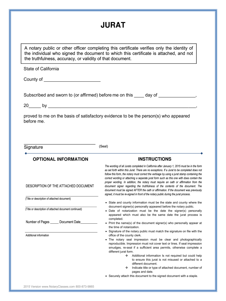  California Jurat Forms 2015-2024