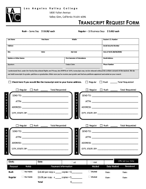 La Valley College Transcripts  Form